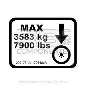 AUFKLEBERINFORMATION MAXIMALES GEWICHT, DAS AUF DEM RAD GETRAGE WIRD 3583KG