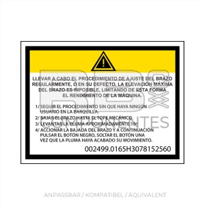 AUFKLEBER. ZURÜCKSETZUNG DES HYDRAULIKHEBERS