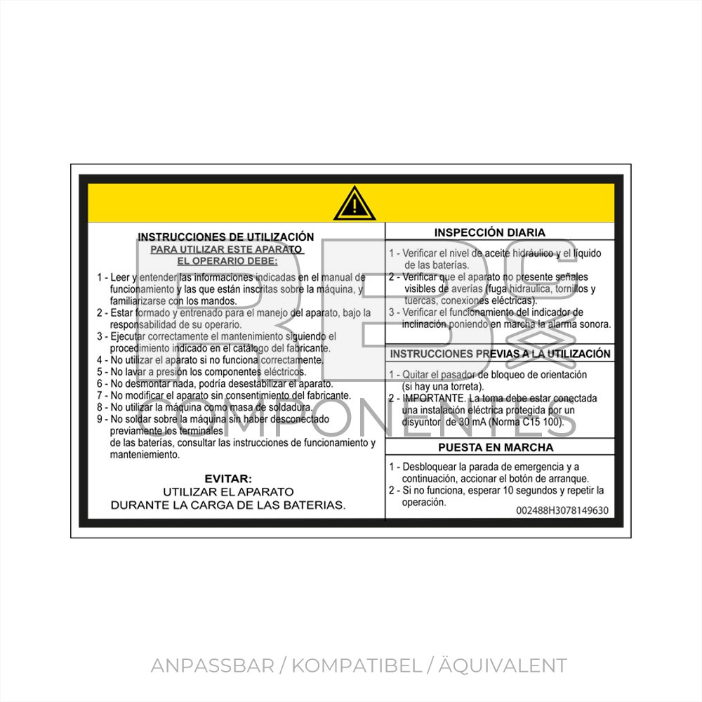 AUFKLEBER KOMPATIBEL MIT REF HL 3078149630 ESP