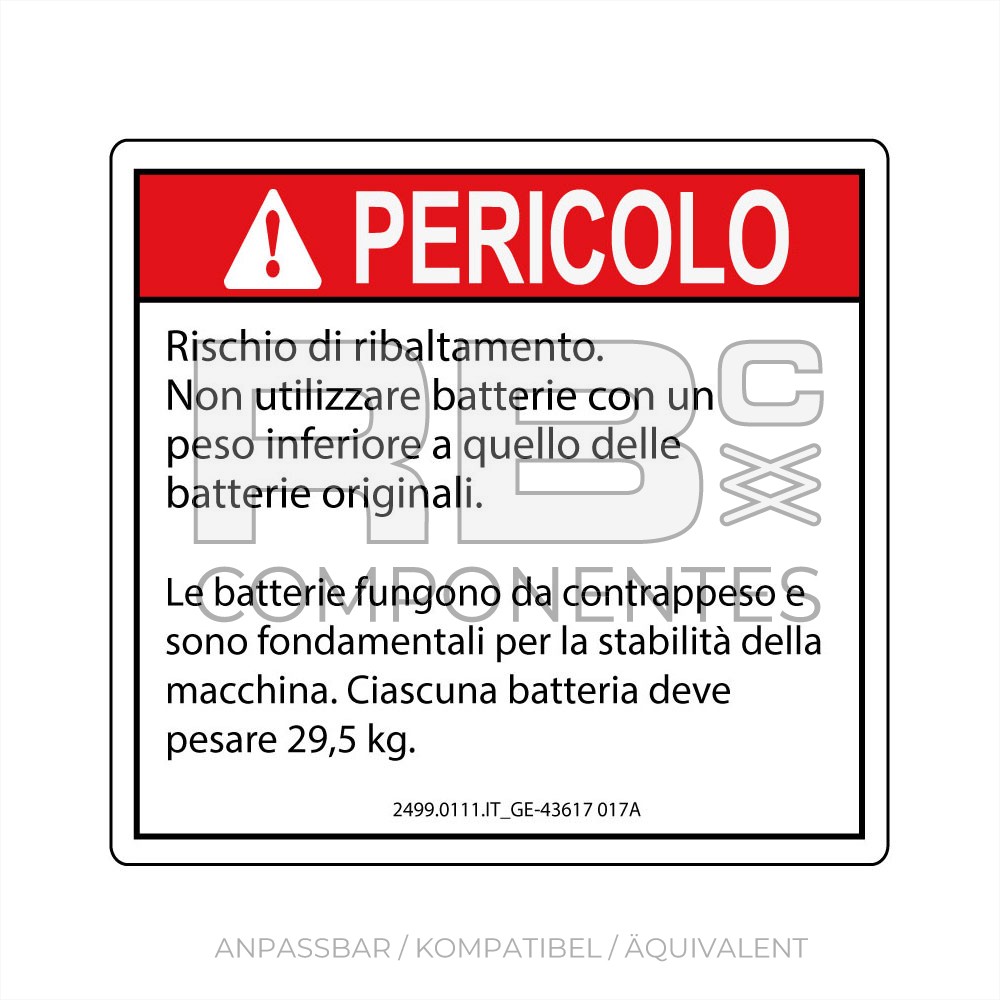 AUFKLEBER KOMPATIBEL REF GE 43617IT_017A ITALIENISCH
