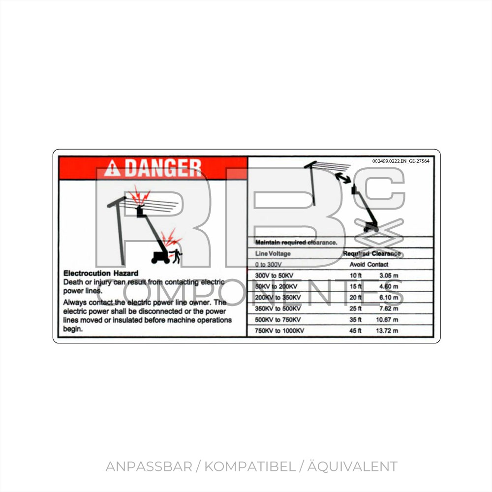 AUFKLEBER. KOMPATIBEL REF GE 27564 C ENGLISCH