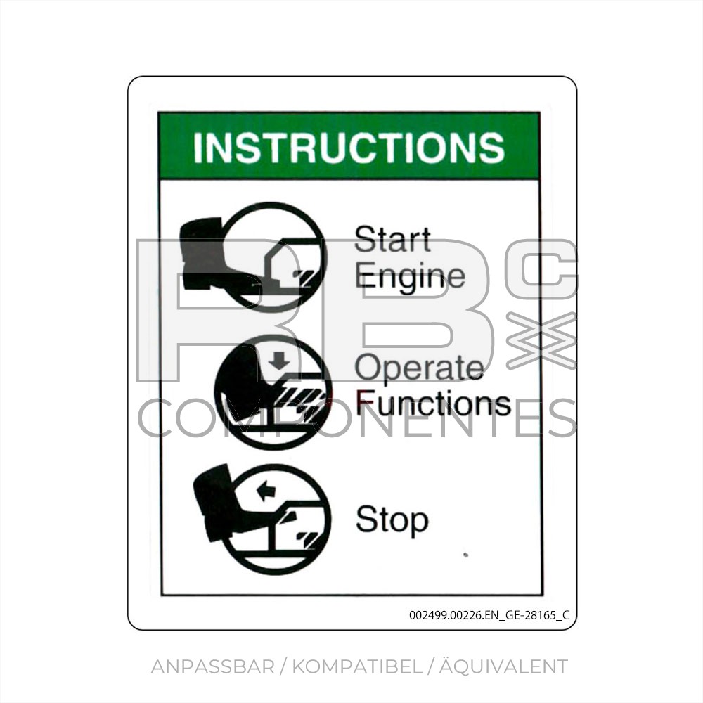 AUFKLEBER KOMPATIBEL REF GE-28165 C ENGLISCH