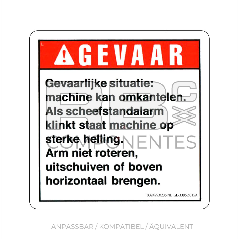 AUFKLEBER KOMPATIBEL REF GE 33952 B HOLLÄNDISCH