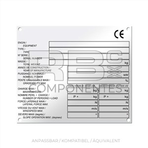 DATENPLAKETTE FÜR ALLE MASCHINENTYPEN