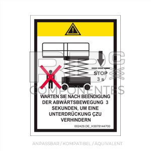 AUFKLEBER. AUSFALLZEIT - 3 SEKUNDEN. DEUTSCH